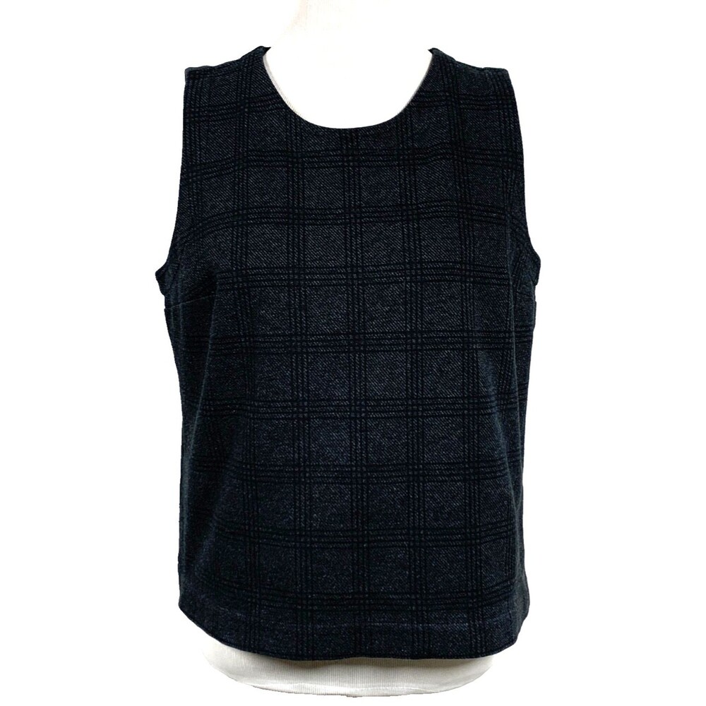 Banana Republic Shell Sleeveless Crew Neck Top Womens M All-Black Plaid